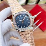 Copy Patek Philippe Nautilus 5711 Rose Gold Case Blue Dial Diamond Bezel Watch